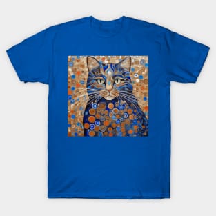 Klimt Cat with Red and Blue Flowers T-Shirt